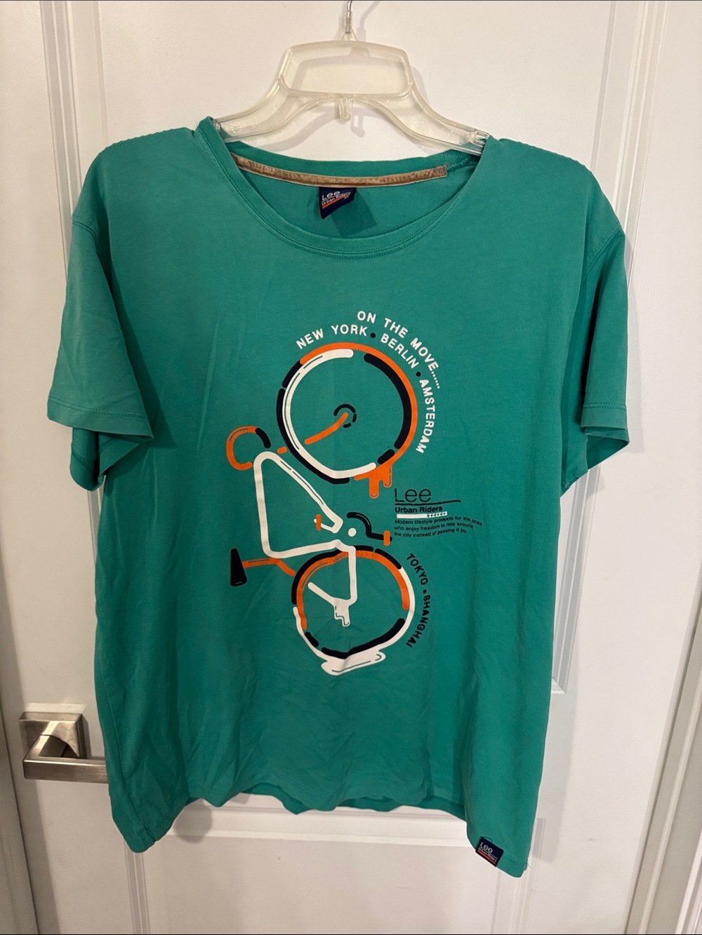 Lee Teal Short Sleeve Graphic Tee with Orange, White, Black Accents
